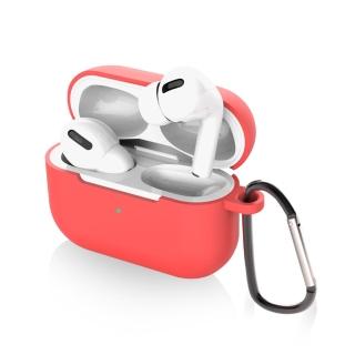 AirPods Pro 無線藍牙耳機充電收納盒矽膠保護殼套-時尚紅(附掛勾)