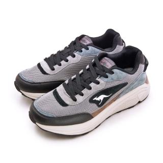 【KangaROOS】男 經典撞色都會復古慢跑鞋 BLAZE藍標老爹鞋系列(灰黑藍 91156)