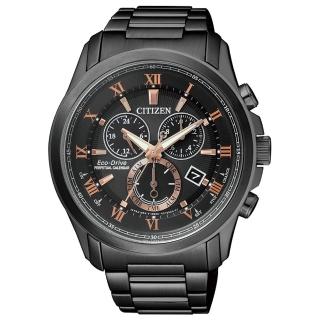 【CITIZEN 星辰】亞洲限定光動能羅馬紳士萬年曆計時男錶-黑/43mm(BL5545-50E)