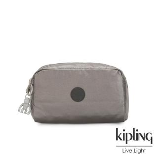 【KIPLING】低調質感金屬灰褐色長形化妝包-GLEAM