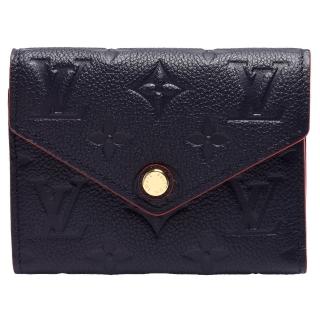 【Louis Vuitton 路易威登】M64577經典Victorine系列Monogram Empreinte皮革壓花三折暗釦短夾(海軍藍X紅色)