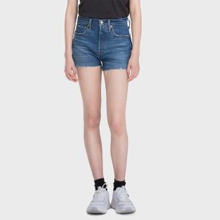 【LEVIS】女款 501中腰排釦牛仔短褲 / 中藍刷白 / 不收邊 / 彈性布料-人氣新品