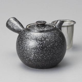 【福介商店】日本職人手作陶壺 霜降黑豆 橫手急須0.42L(泡茶壺 沖泡壺 橫柄壺具)
