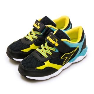 【DIADORA】中童 迪亞多那 19cm-23cm 輕量4E寬楦避震慢跑鞋 銀河戰士系列(黑藍黃 11015)