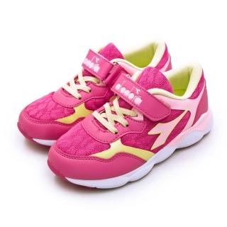 【DIADORA】中童 迪亞多那 19cm-23cm 輕量4E寬楦避震慢跑鞋 銀河戰士系列(桃粉黃 11016)