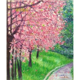 【豐財藝術】Cherry blossoms櫻花能量真跡油畫(印象派油畫藝術收藏首選)
