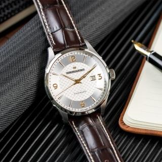 【HAMILTON 漢米爾頓】Jazzmaster 爵士經典自動上鍊機械皮革腕錶/咖啡(H32755551)