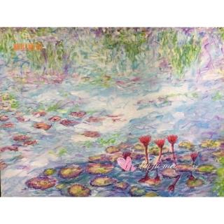 【豐財藝術】Romantic purple lotus pond 浪漫紫色蓮花池 能量開運真跡油畫(印象派油畫藝術收藏首選)