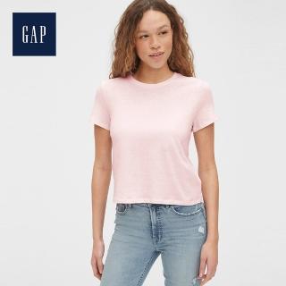 【GAP】女裝 棉質舒適圓領短袖T恤(539481-櫻花粉)