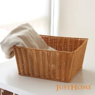 【Just Home】清新和風PP仿籐長方多功能收納提籃36x18cm(多功能收納籃 編織自然風)
