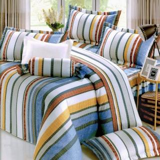 【艾莉絲-貝倫】遊牧民族[3.5x6.2呎]五件式單人[100%純棉]鋪棉床罩組(紅藍色)