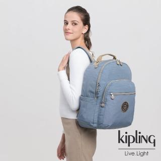 【KIPLING】知性質感灰藍機能手提後背包-SEOUL