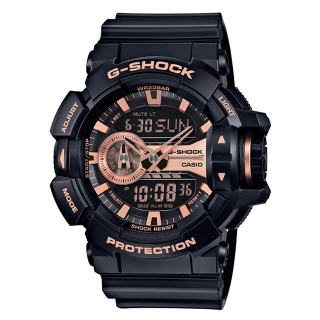 【CASIO 卡西歐】G-SHOCK雙顯手錶(黑/玫瑰金 GA-400GB-1A4)