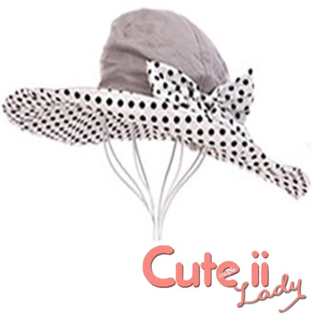 【Cute ii Lady】可摺疊大帽檐可愛圓點蝴蝶結防曬遮陽帽(灰)