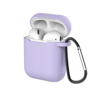 AirPods 無線藍牙耳機充電收納盒矽膠保護殼套- 薰衣紫(附掛勾)