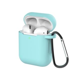AirPods 無線藍牙耳機充電收納盒矽膠保護殼套- 薄荷綠(附掛勾)