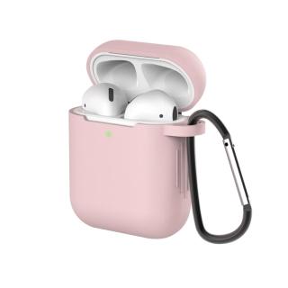 AirPods 無線藍牙耳機充電收納盒矽膠保護殼套-粉紅(附掛勾)