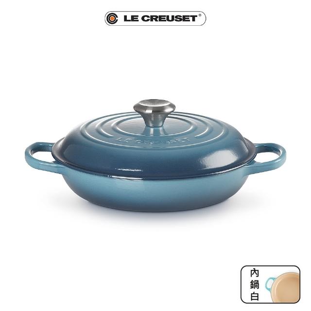 【Le Creuset】典藏琺瑯鑄鐵淺底鍋26cm(水手藍-鋼頭)