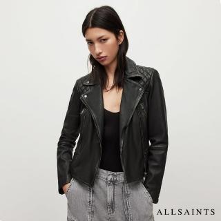 【ALLSAINTS】CARGO 鑽石絎縫經典復古騎士羊皮皮衣外套-黑灰