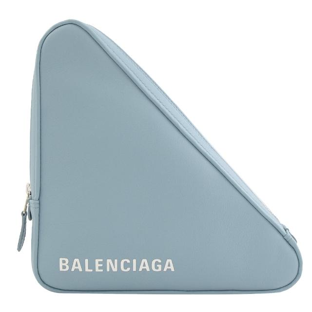 【Balenciaga 巴黎世家】經典LOGO三角形造型大手拿包(淺藍 大)