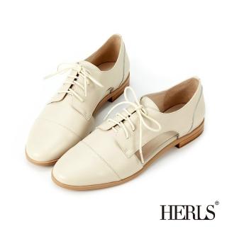 【HERLS】牛津鞋-全真皮側鏤空德比鞋牛津鞋(米色)