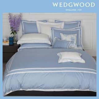 【WEDGWOOD】500織長纖棉Bi-Color素色被套枕套組-紐曼藍(加大)