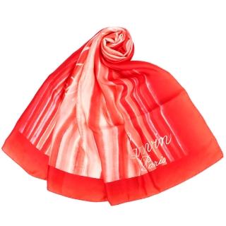 【LANVIN 浪凡】草寫LOGO漸層直紋絲巾(紅色)