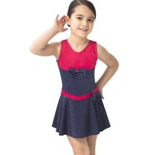 【沙兒斯】紅藍配搭蝴蝶結飾連身裙式女童泳裝(兒童泳裝)