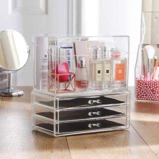 【美得像專櫃】多功能防塵掀蓋盒+抽屜(多款組合 保養品收納盒 彩妝收納 化妝 口紅收納 化妝品收納)