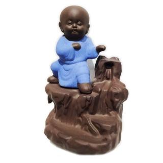 【十方佛教文物】小沙彌 倒流香爐 藍色+倒流香塔1盒(平安財運順利)