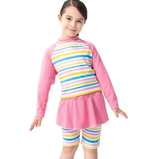 【沙兒斯】長袖橫紋七分褲裙SPA/泡湯兩件式女童泳裝(兒童泳裝)