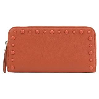 【TOD’S】經典烙印LOGO豆豆滾邊拉鍊發財長夾(橘)
