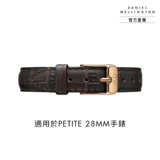 【Daniel Wellington】Petite York 12mm黑棕壓紋真皮錶帶-玫瑰金(DW錶帶 DW00200185)