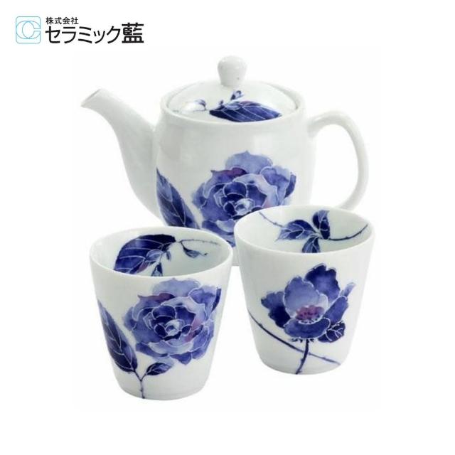 【陶瓷藍】日本原裝進口瓷器 藍玫瑰茶壺套裝組(日本製 日本原裝進口瓷器)