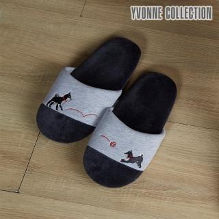 【Yvonne Collection】親子柴犬胖胖室內拖鞋(寧靜灰_黑柴)