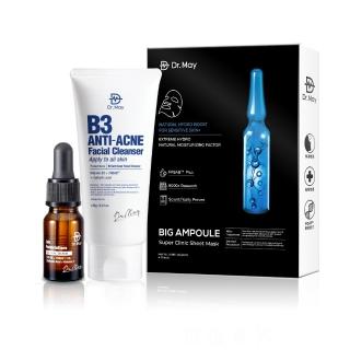 【Dr. May 美博士】美博士B3專業水楊酸精華3件組(抗痘精華1入＋抗痘洗面乳1入＋大安瓶水光黑面膜4片)