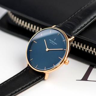 【Nordgreen】ND手錶 本真 Native 32mm Lille 玫瑰金殼×藍面 極夜黑真皮錶帶(NR32RGLEBLNA)