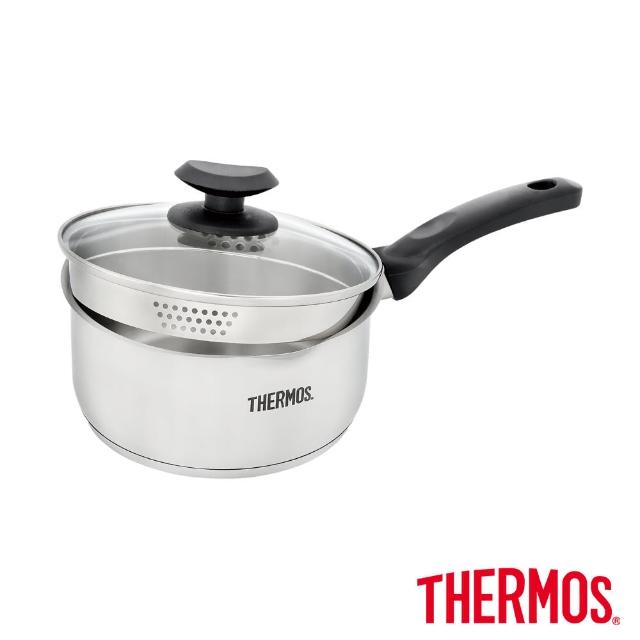 【THERMOS 膳魔師】獨家2入_不鏽鋼附蓋單柄湯鍋雪平鍋18cm+不鏽鋼便當盒1000ml(SPC-S18+Z-LBNP-14)