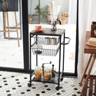 台灣製 工業風雙籃收納推車(實木桌板 收納籃 餐車)