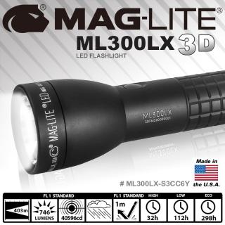 【MAG-LITE】ML300LX 3-Cell D LED Flashlight 手電筒-黑色(#ML300LX-S3CC6Y)