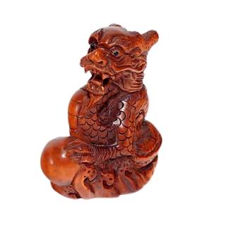 【十方佛教文物】祥龍捧珠{黃楊木雕}(平安財運順利)