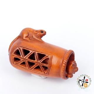 【十方佛教文物】寶鼠戲貓 黃楊木精雕(平安財運順利)