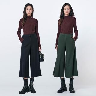 【KeyWear 奇威名品】溫暖羊毛純色百搭顯瘦寬褲(共2色)