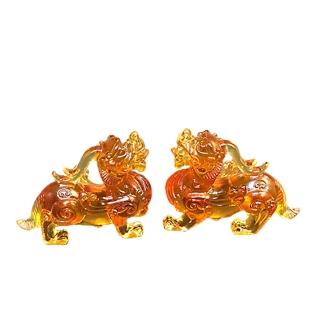【十方佛教文物】招財旺運鎮宅貔貅 黃晶琉璃 擺件1對5公分