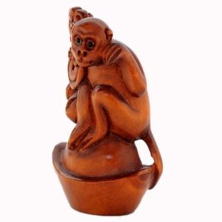 【十方佛教文物】吉猴招財{黃楊木雕}(平安吉祥如意)