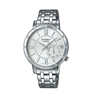 【CASIO 卡西歐】SHEEN 施華洛世奇晶鑽系列/34mm/銀白(SHE-3046DP-7A)