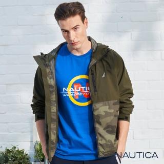 【NAUTICA】防潑水迷彩連帽拼接外套(綠)