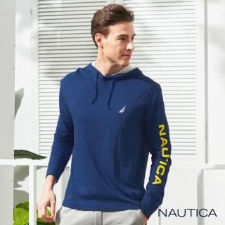 【NAUTICA】休閒海洋圖騰連帽長袖T恤(深藍)