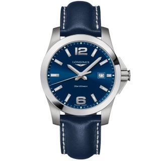 【LONGINES 浪琴 正式授權】Conquest 300米石英手錶-藍/41mm(L3.759.4.96.0)