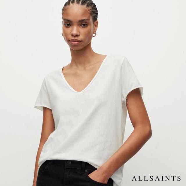 【ALLSAINTS】EMELYN TONIC 日常舒適素色V領純棉短袖T恤-白